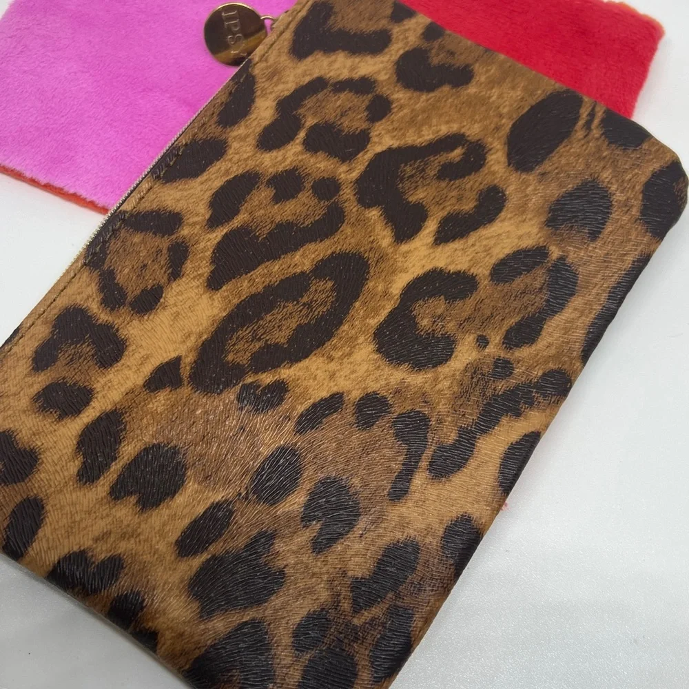 New Leopard Print and Color Block Pink & Orange Ipsy Makeup Bags.